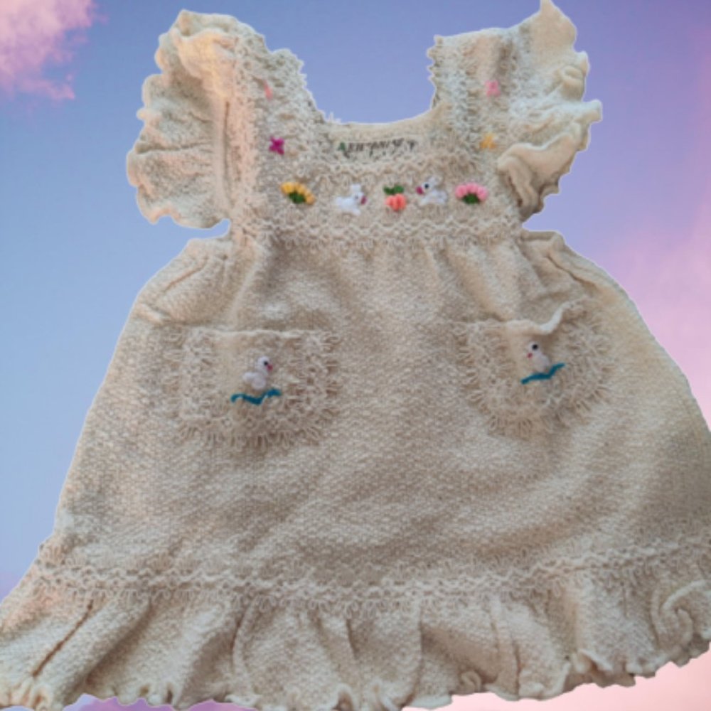 NWOT Bunnies Cotton Baby Cream Dress size 12 months